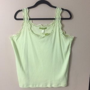 SIGRID OLSEN WOMAN Green Lace Edge Cotton Tank